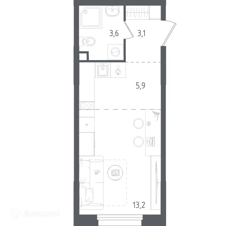 Студия 25.8 м² Ольховый Квартал
