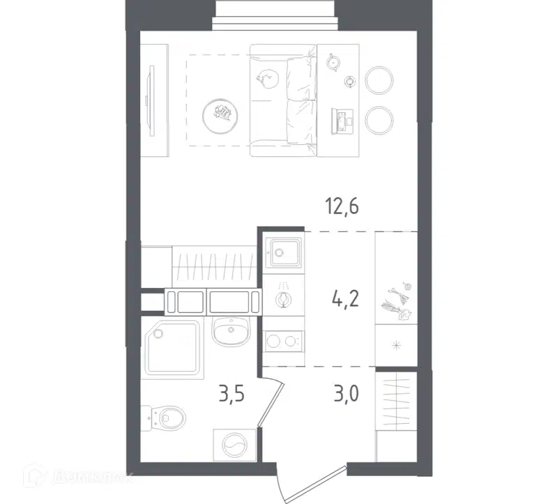 Студия 23.3 м² Ольховый Квартал