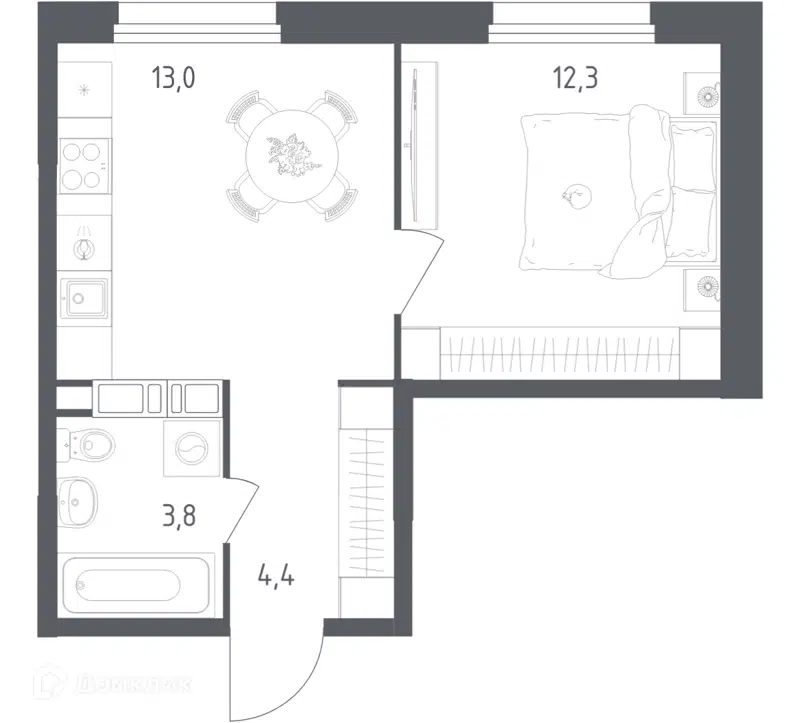 1-комнатная квартира 33.5 м² Ольховый Квартал