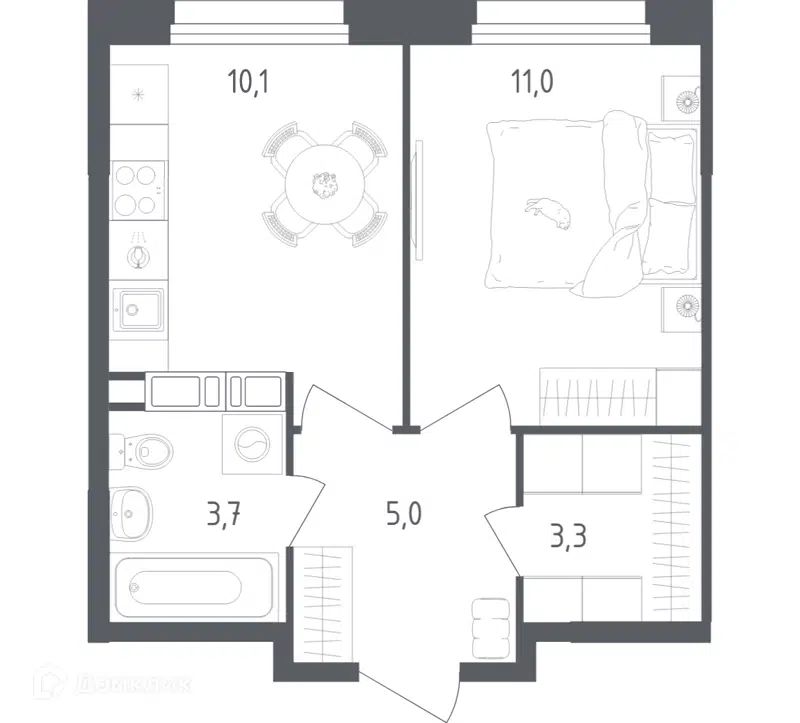 1-комнатная квартира 33.1 м² Ольховый Квартал