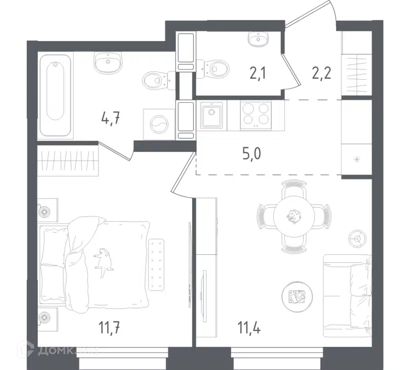1-комнатная квартира 37.1 м² Ольховый Квартал
