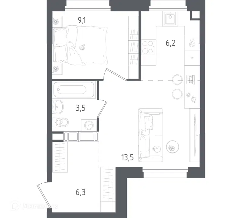 1-комнатная квартира 38.6 м² Ольховый Квартал