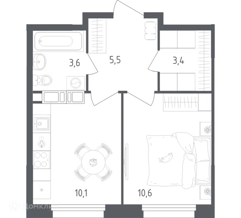 1-комнатная квартира 33.2 м² Ольховый Квартал
