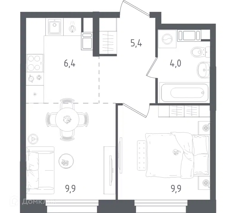 1-комнатная квартира 35.6 м² Ольховый Квартал