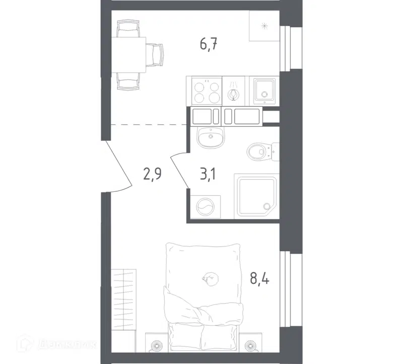 1-комнатная квартира 21.1 м² Ольховый Квартал