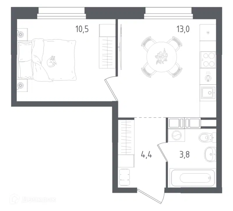 1-комнатная квартира 31.7 м² Ольховый Квартал