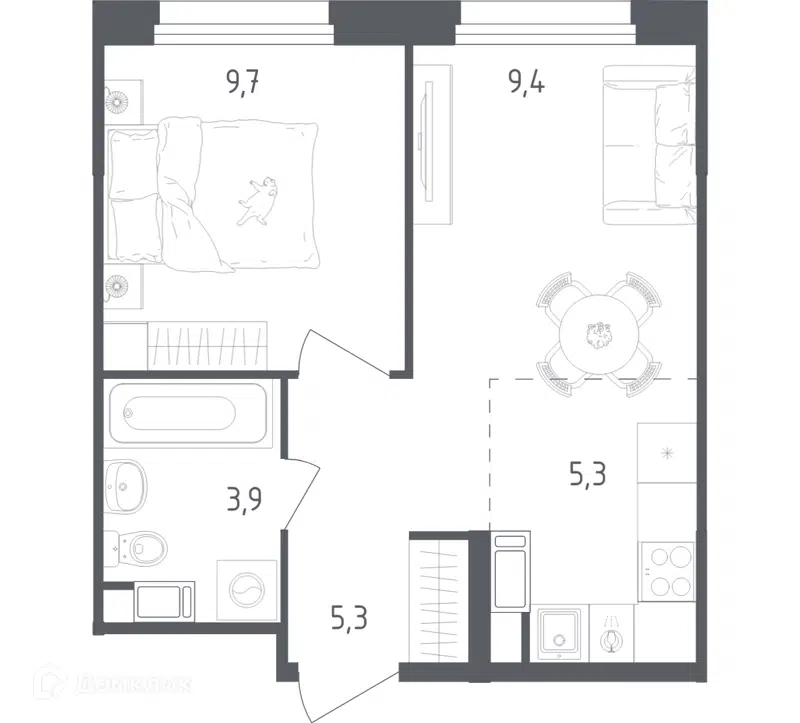1-комнатная квартира 33.6 м² Ольховый Квартал