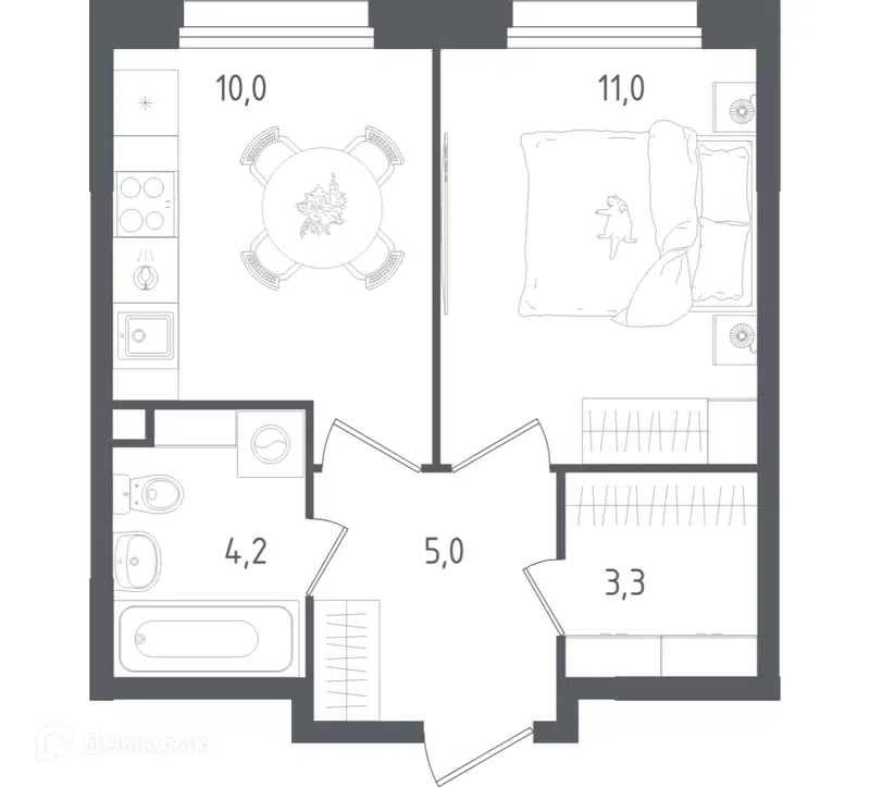 1-комнатная квартира 33.5 м² Ольховый Квартал