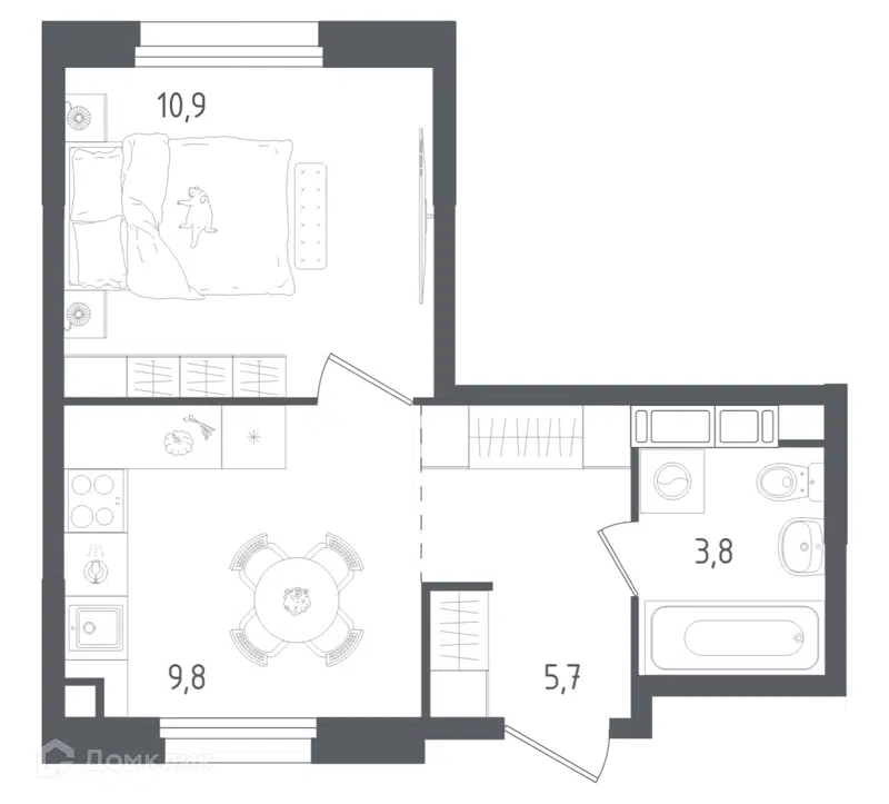 1-комнатная квартира 30.2 м² Ольховый Квартал