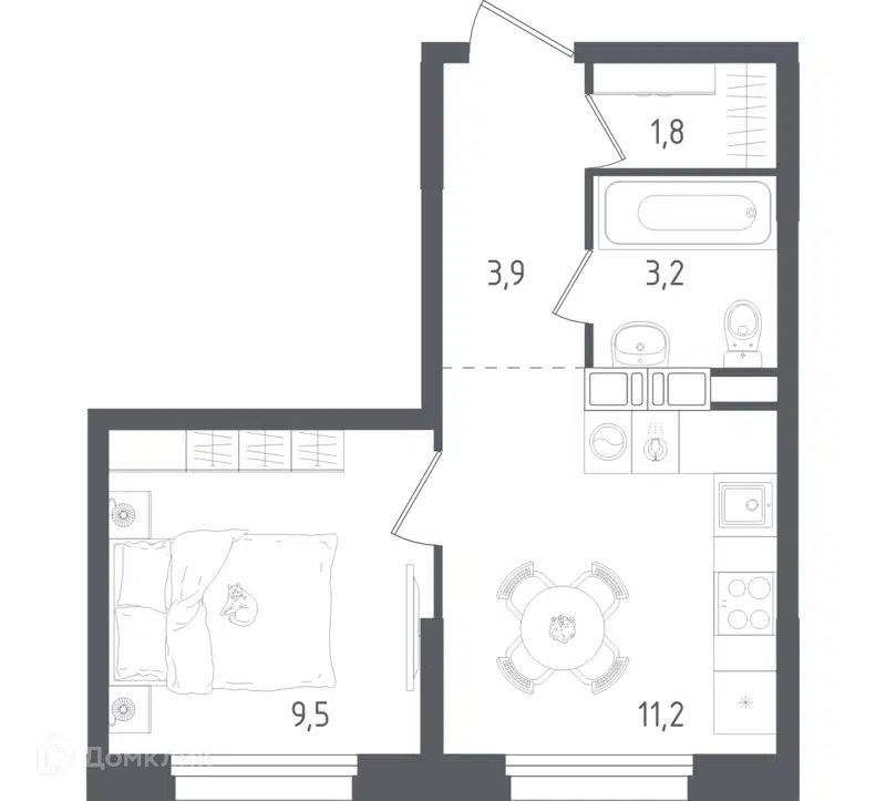 1-комнатная квартира 29.6 м² Ольховый Квартал
