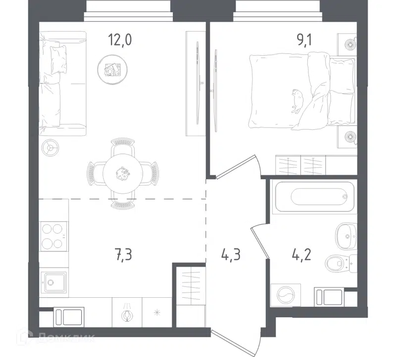 1-комнатная квартира 36.9 м² Ольховый Квартал