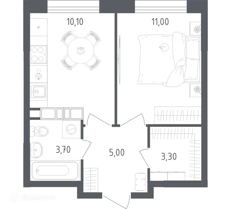 1-комнатная квартира 33.1 м² Ольховый Квартал