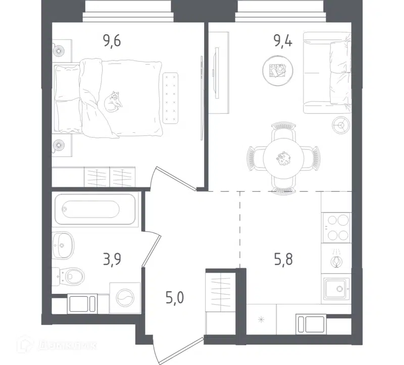 1-комнатная квартира 33.7 м² Ольховый Квартал