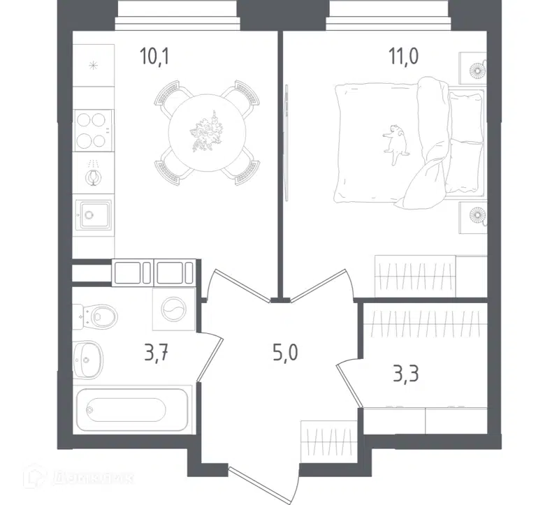 1-комнатная квартира 33.1 м² Ольховый Квартал