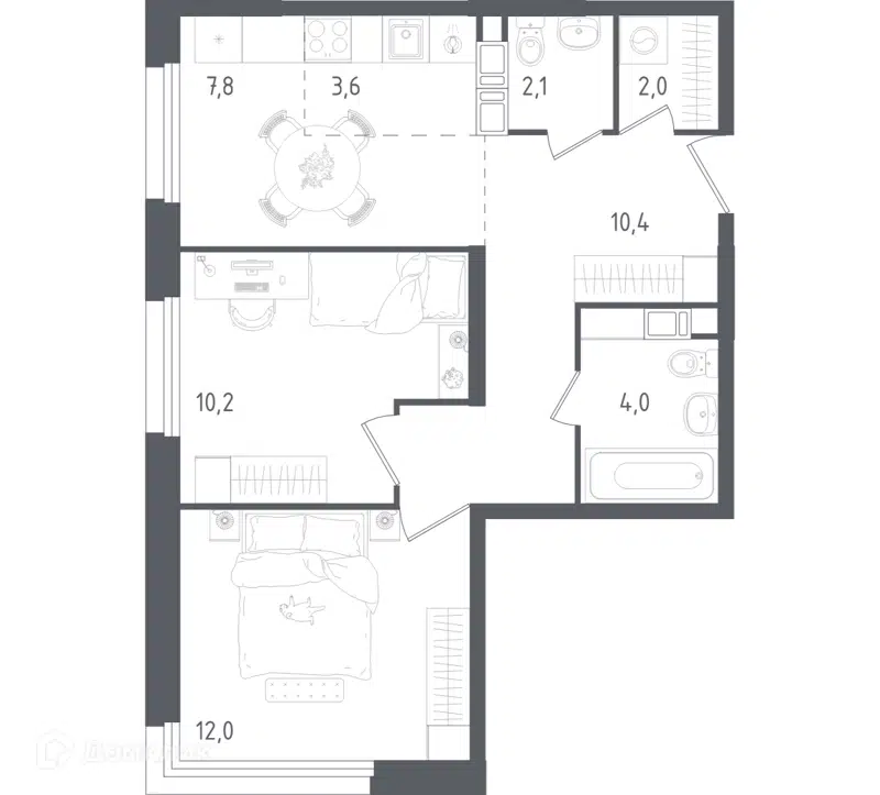 2-комнатная квартира 52.1 м² Ольховый Квартал
