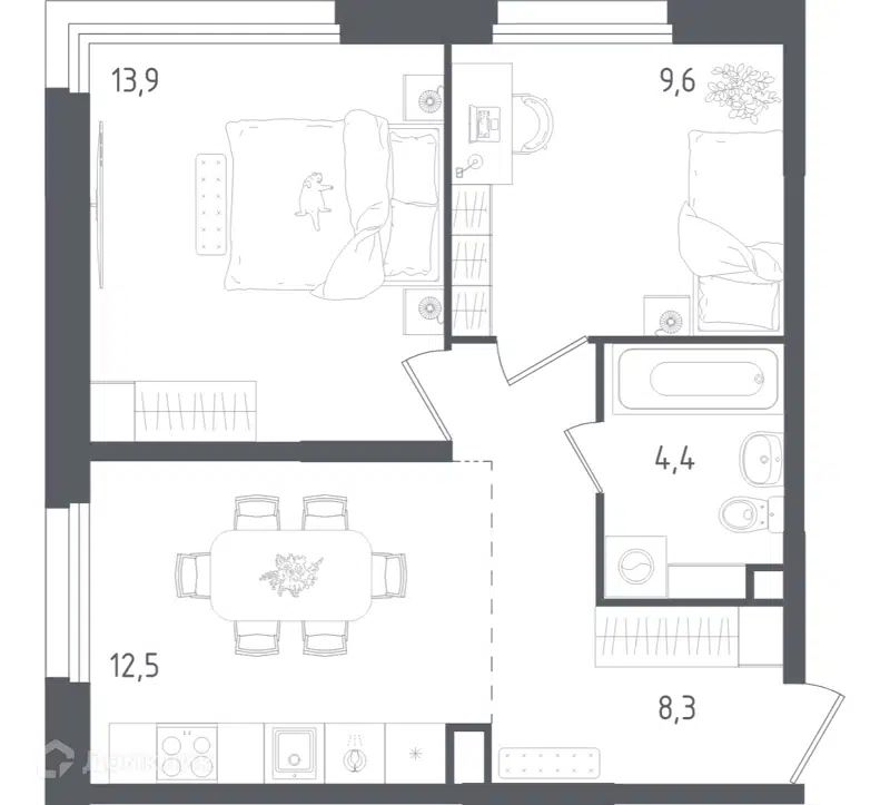 2-комнатная квартира 48.7 м² Ольховый Квартал