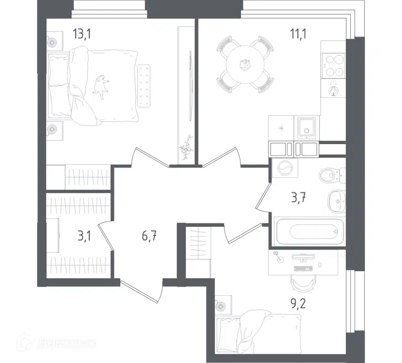 2-комнатная квартира 46.9 м² Ольховый Квартал