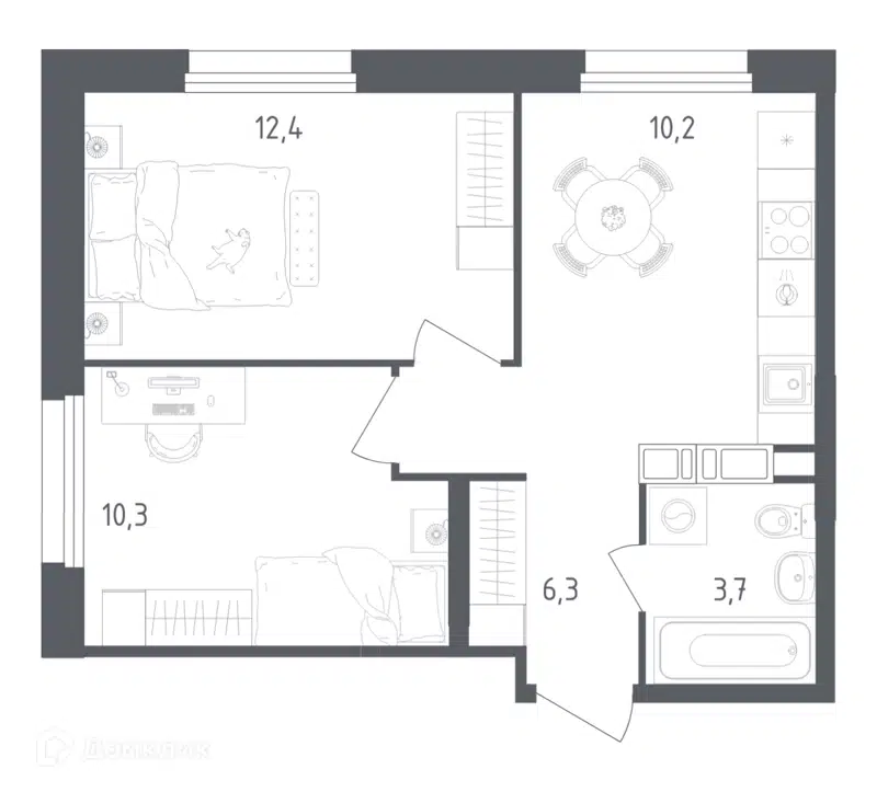2-комнатная квартира 42.9 м² Ольховый Квартал