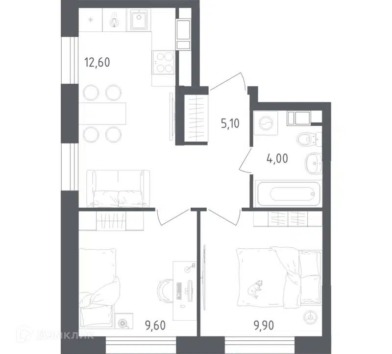 2-комнатная квартира 41.2 м² Ольховый Квартал