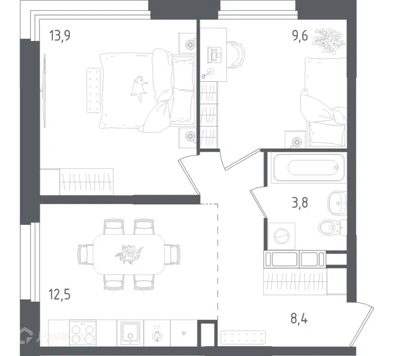 2-комнатная квартира 48.2 м² Ольховый Квартал