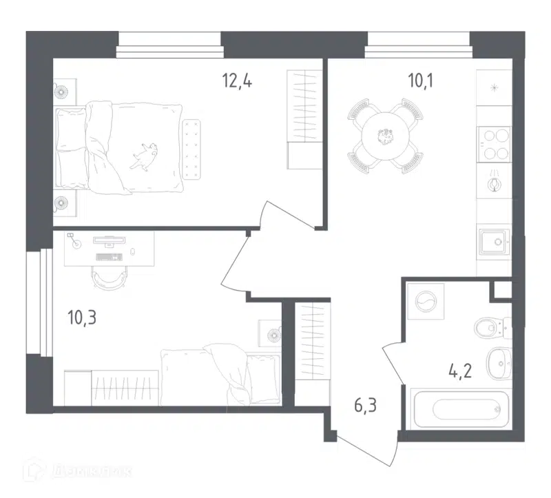 2-комнатная квартира 43.3 м² Ольховый Квартал