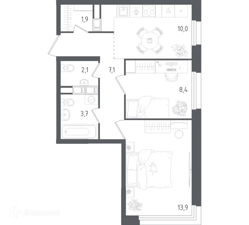 2-комнатная квартира 47.1 м² Ольховый Квартал
