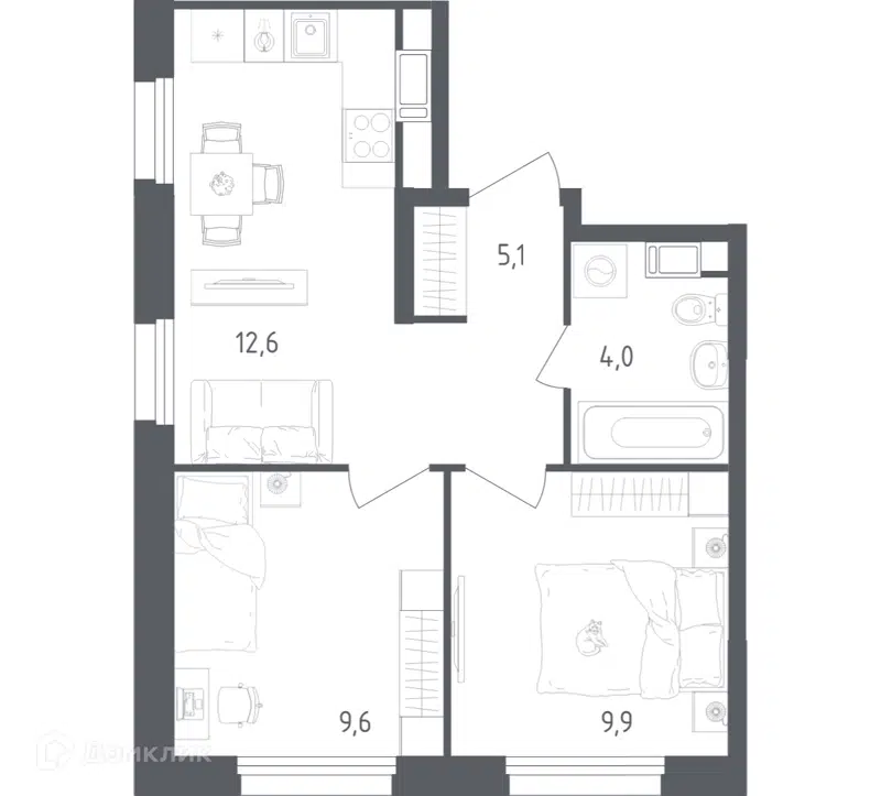 2-комнатная квартира 41.2 м² Ольховый Квартал