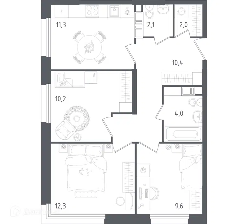 3-комнатная квартира 61.9 м² Ольховый Квартал