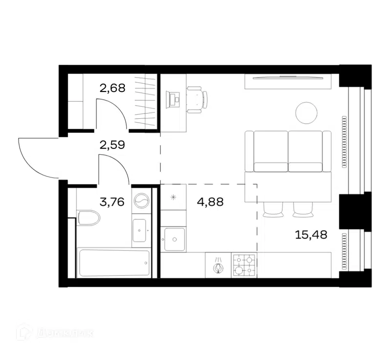 Студия 29.39 м² Нова
