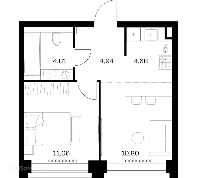1-комнатная квартира 36.29 м² Нова