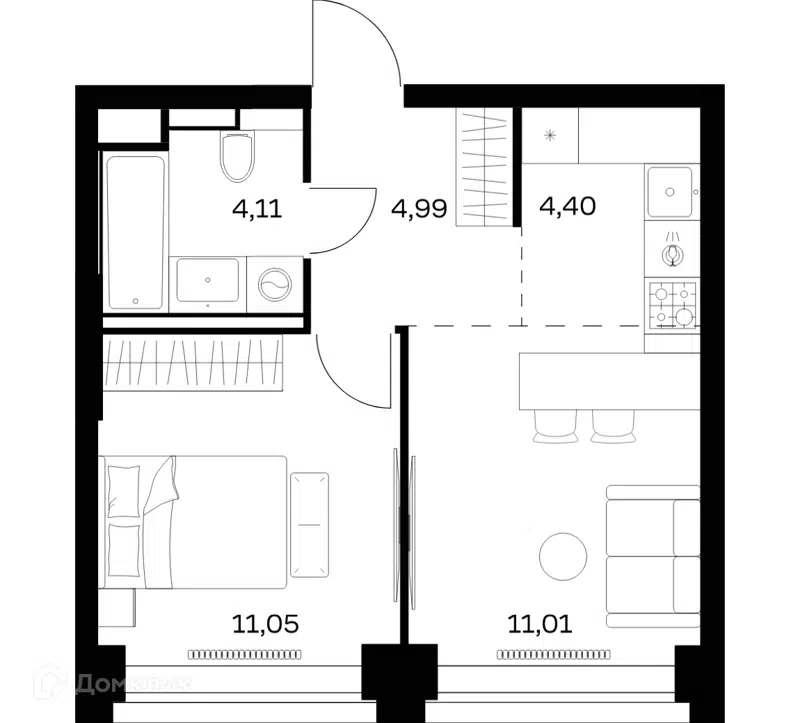 1-комнатная квартира 35.56 м² Нова