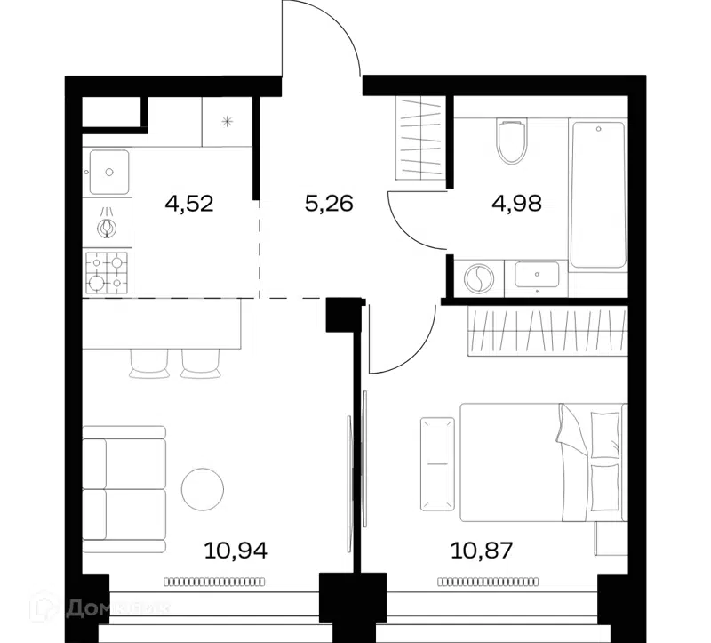 1-комнатная квартира 36.57 м² Нова