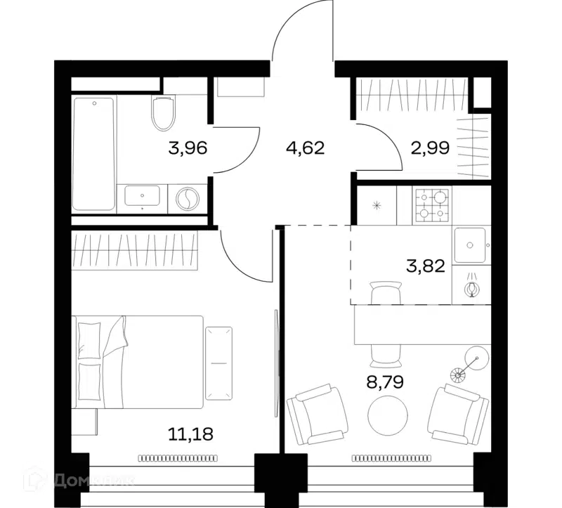 1-комнатная квартира 35.36 м² Нова