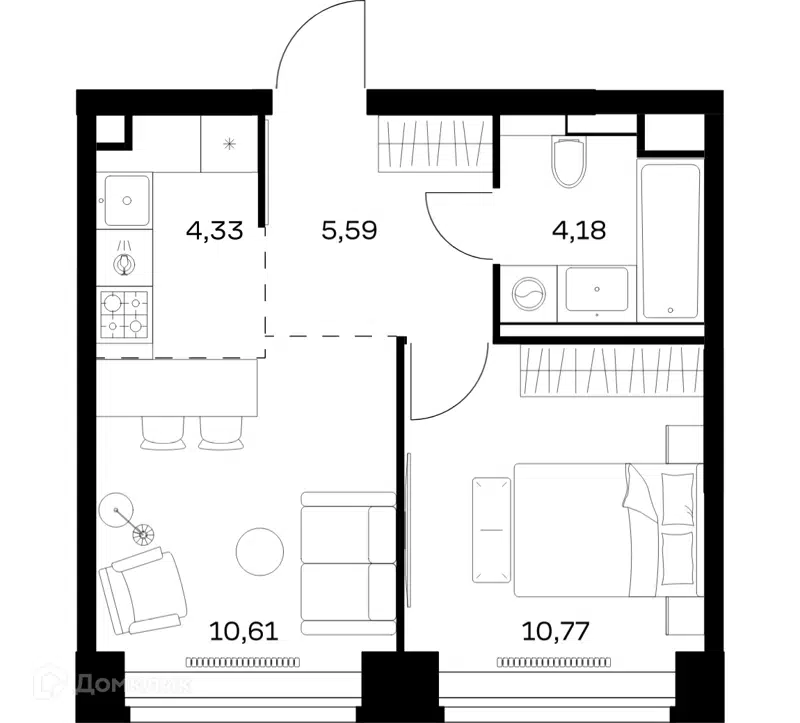 1-комнатная квартира 35.48 м² Нова