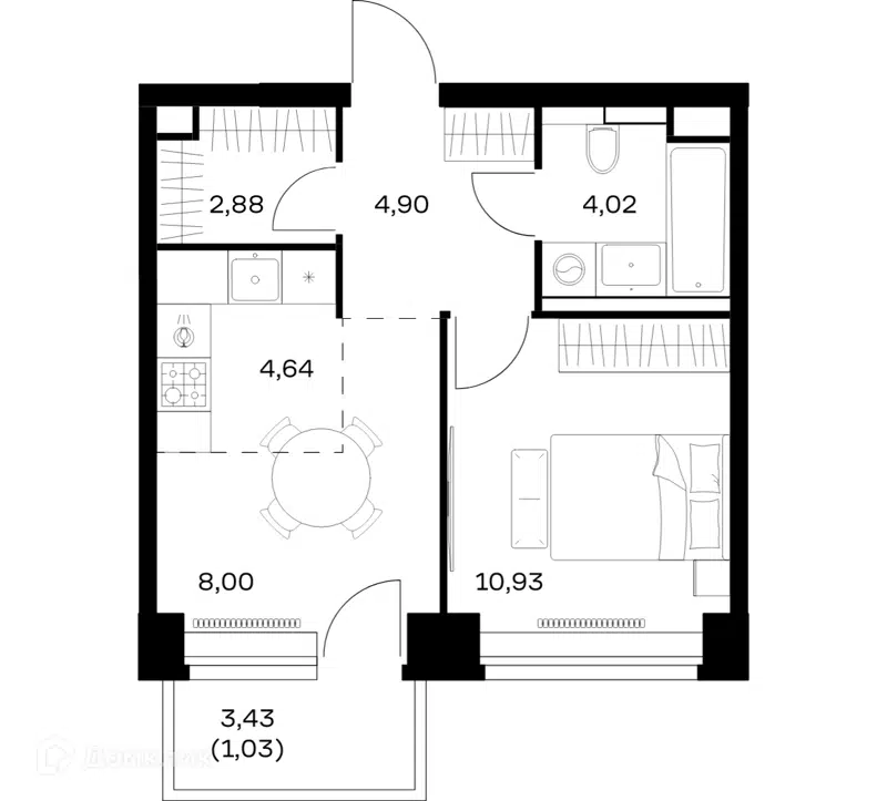 1-комнатная квартира 36.4 м² Нова