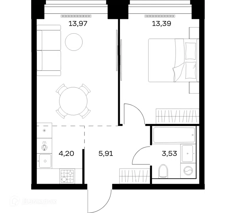 1-комнатная квартира 41 м² Нова