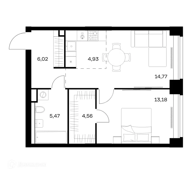 1-комнатная квартира 48.93 м² Нова