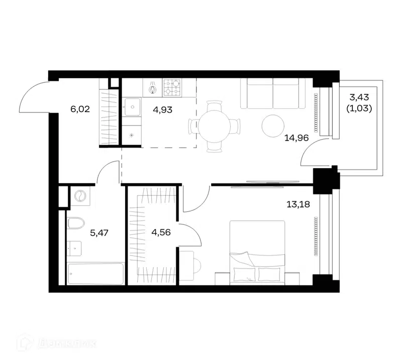 1-комнатная квартира 50.15 м² Нова