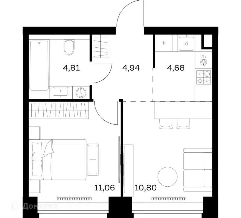 1-комнатная квартира 36.29 м² Нова