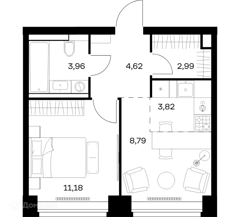 1-комнатная квартира 35.36 м² Нова