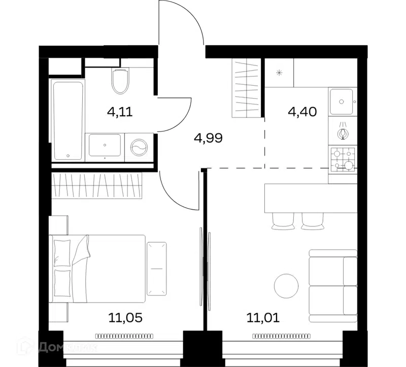 1-комнатная квартира 35.56 м² Нова