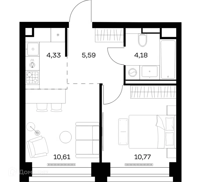 1-комнатная квартира 35.48 м² Нова