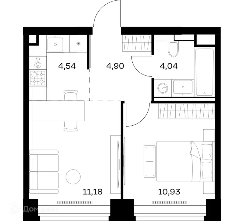 1-комнатная квартира 35.59 м² Нова