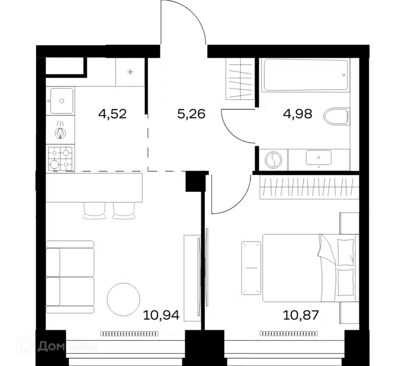 1-комнатная квартира 36.57 м² Нова
