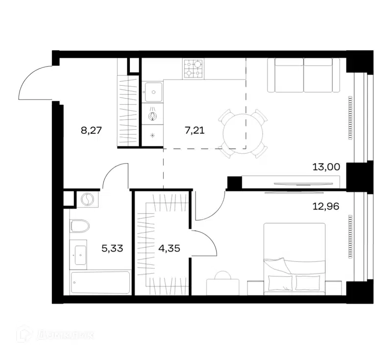 1-комнатная квартира 51.12 м² Нова