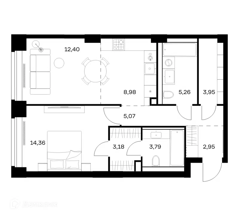 1-комнатная квартира 59.94 м² Нова