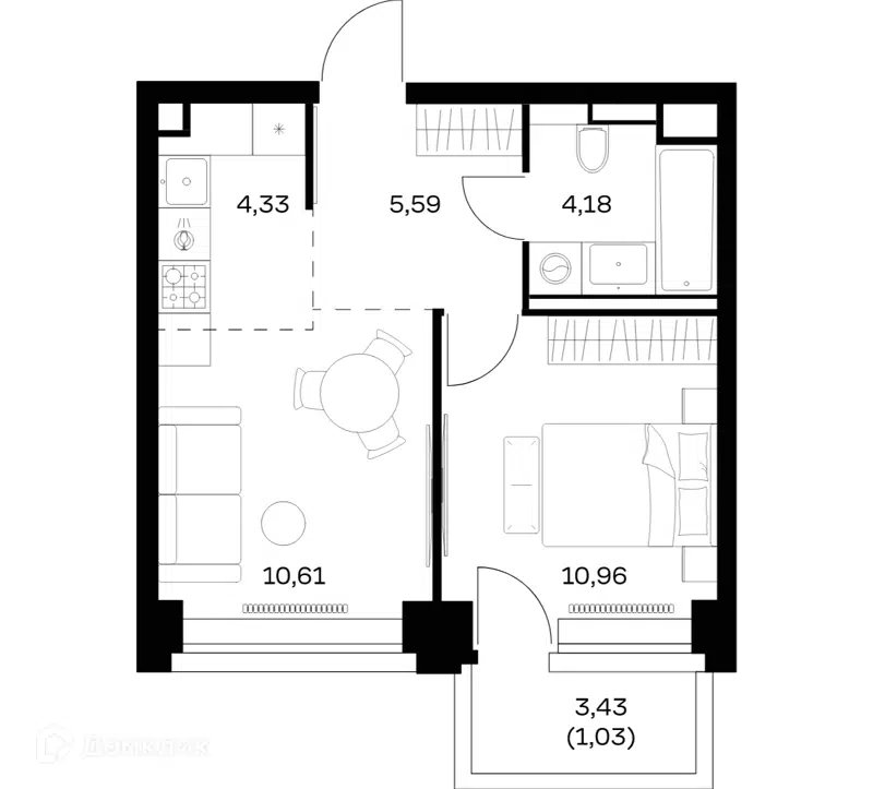 1-комнатная квартира 36.7 м² Нова