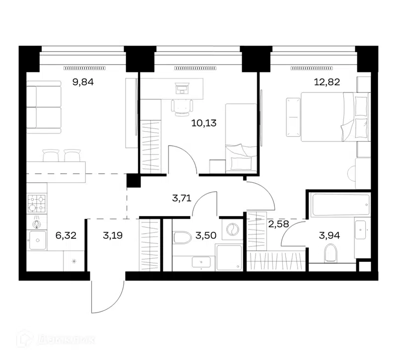 2-комнатная квартира 56.03 м² Нова