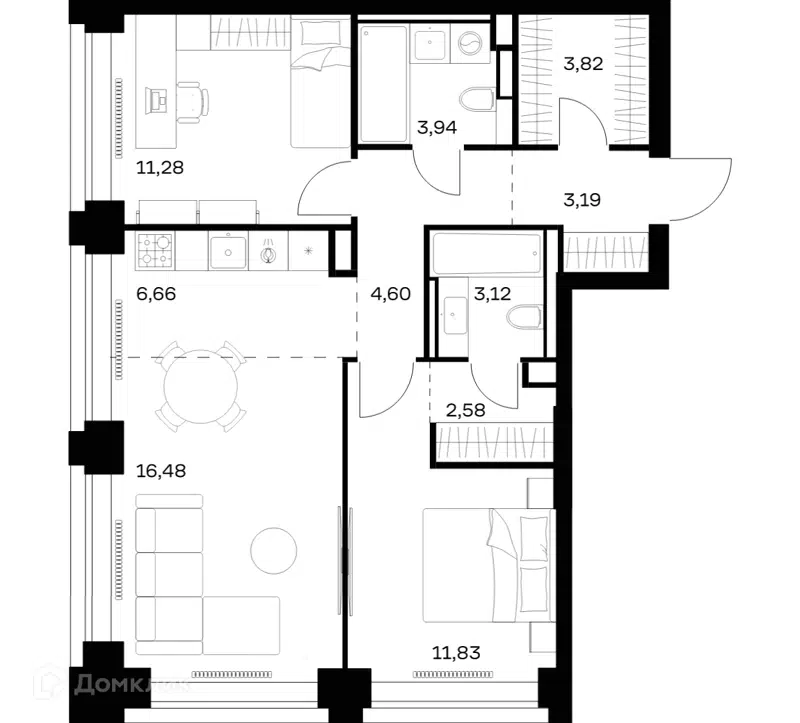 2-комнатная квартира 67.5 м² Нова
