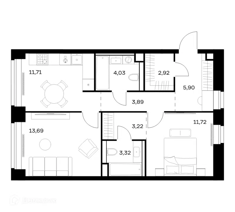 2-комнатная квартира 60.4 м² Нова